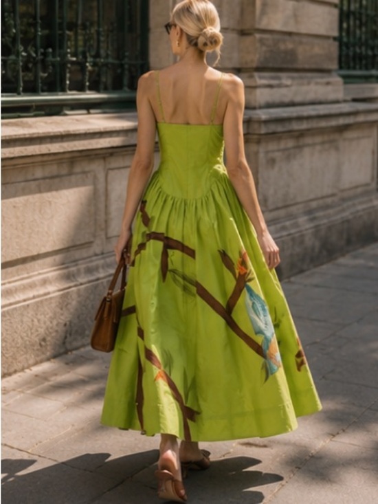 FARM Rio Dresses & Skirts - FARM Rio Lime Green Maxi Dress with Blue Bird Print